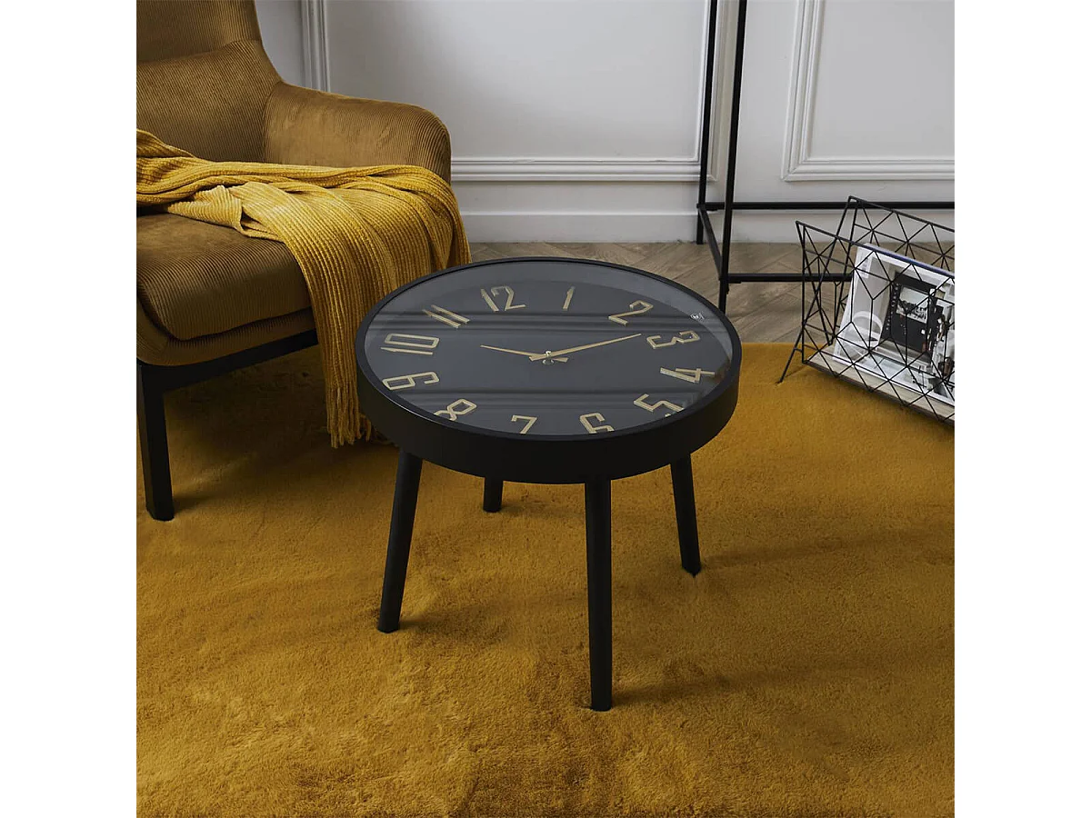 ORLAR - Table d'Appoint Horloge Silencieuse Ø50cm Noir et Or