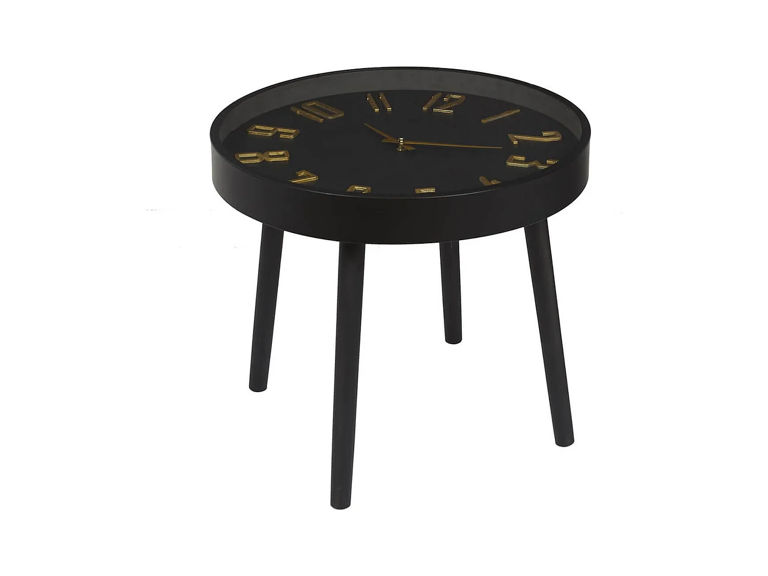 ORLAR - Table d'Appoint Horloge Silencieuse Ø50cm Noir et Or