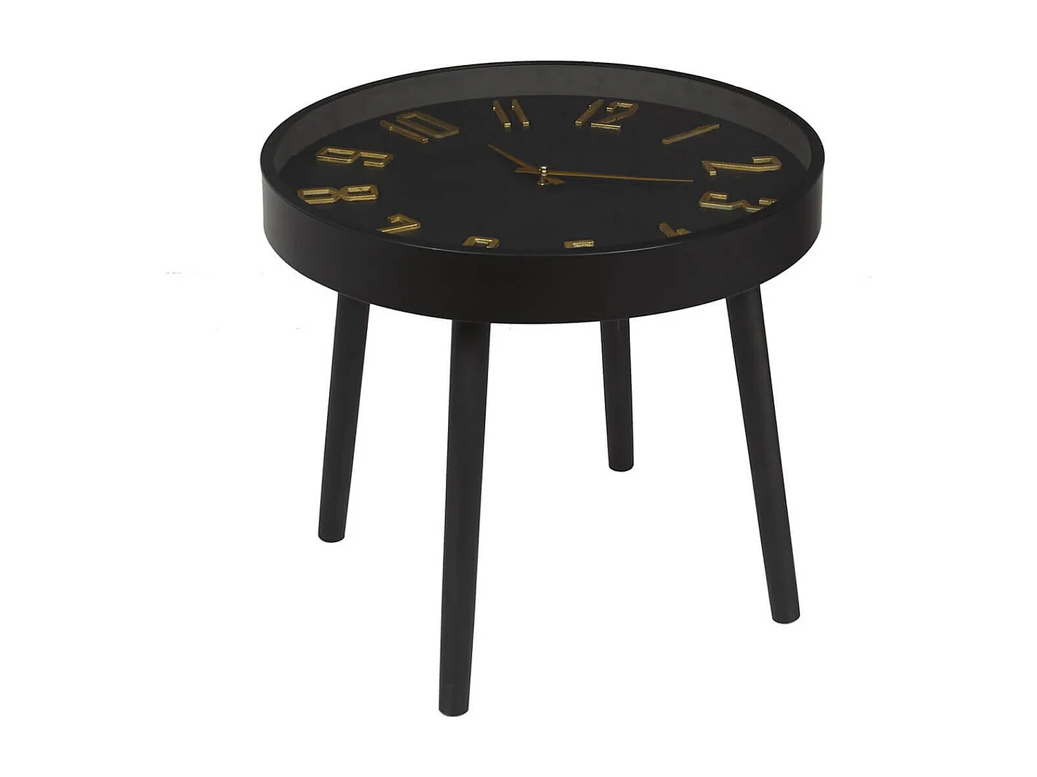 ORLAR - Table d'Appoint Horloge Silencieuse Ø50cm Noir et Or
