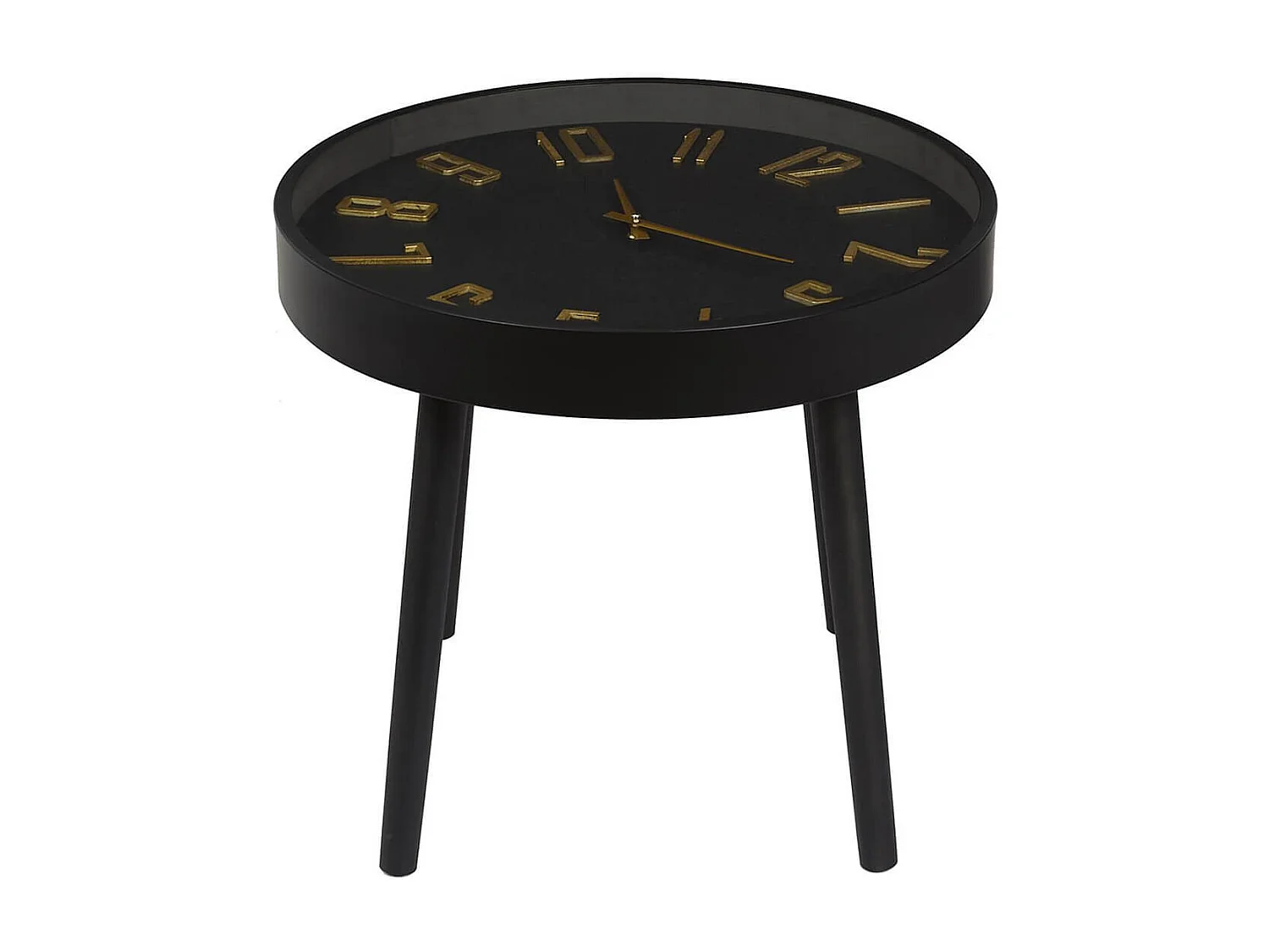ORLAR - Table d'Appoint Horloge Silencieuse Ø50cm Noir et Or