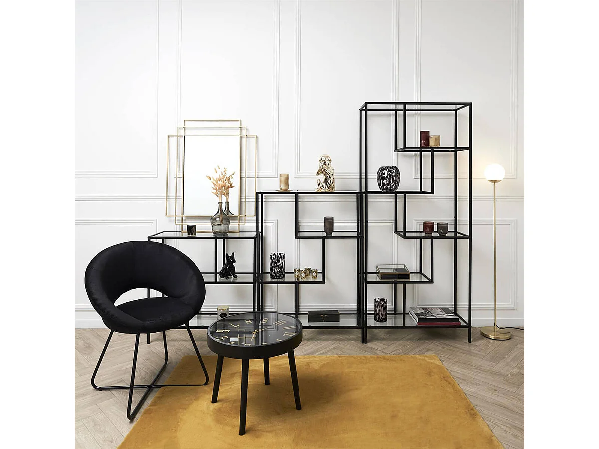 ORLAR - Table d'Appoint Horloge Silencieuse Ø50cm Noir et Or