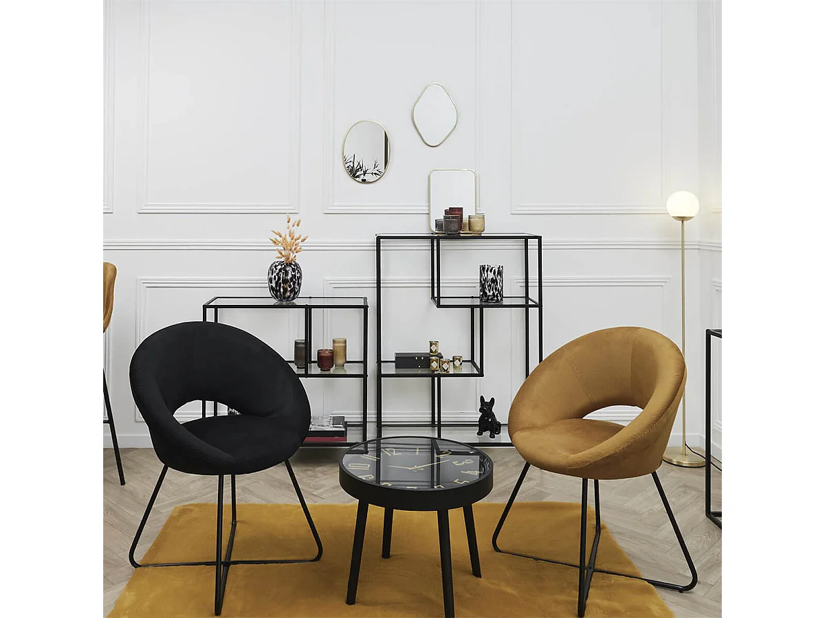 ORLAR - Table d'Appoint Horloge Silencieuse Ø50cm Noir et Or