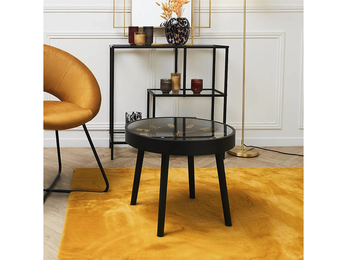 ORLAR - Table d'Appoint Horloge Silencieuse Ø50cm Noir et Or