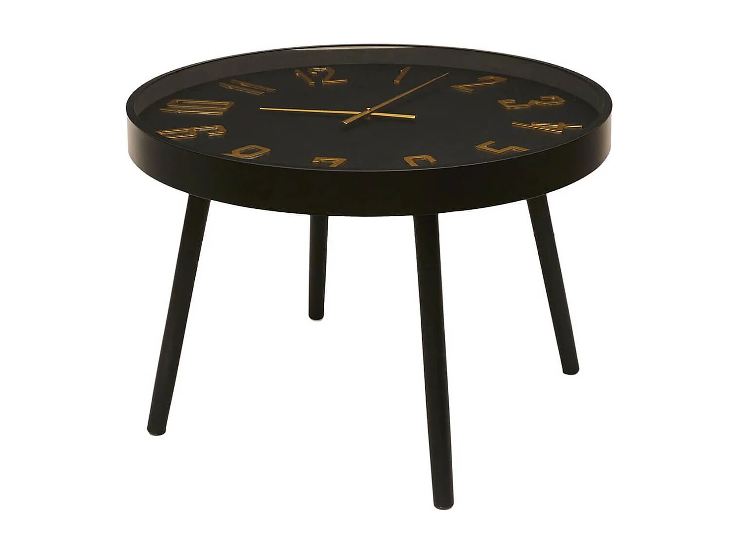 ORLAR - Table d'Appoint Horloge Silencieuse Ø70cm Noir et Or