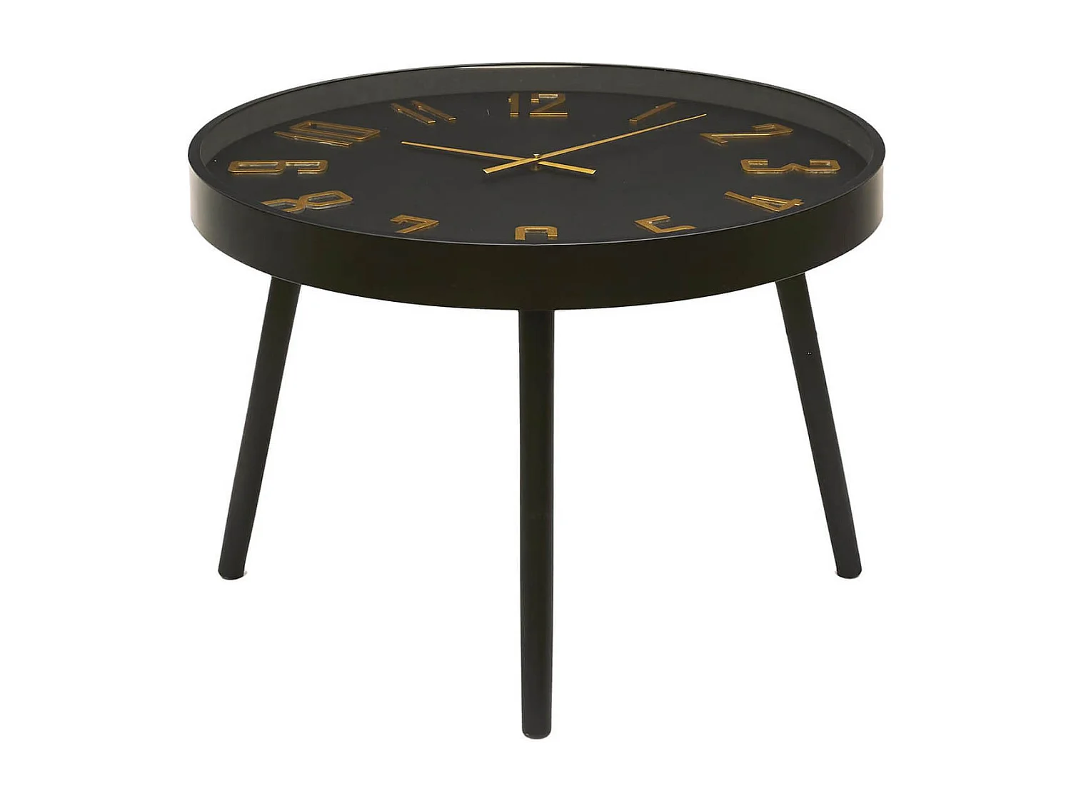ORLAR - Table d'Appoint Horloge Silencieuse Ø70cm Noir et Or