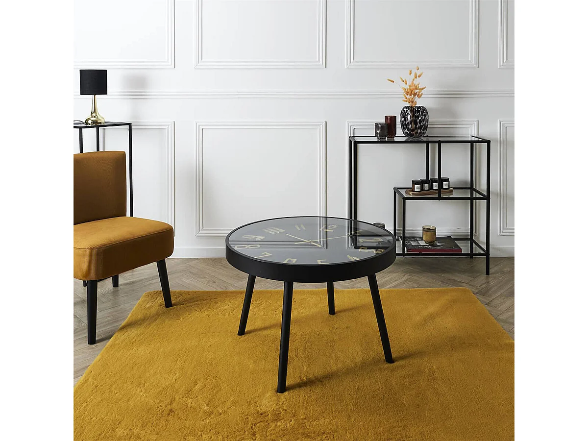 ORLAR - Table d'Appoint Horloge Silencieuse Ø70cm Noir et Or