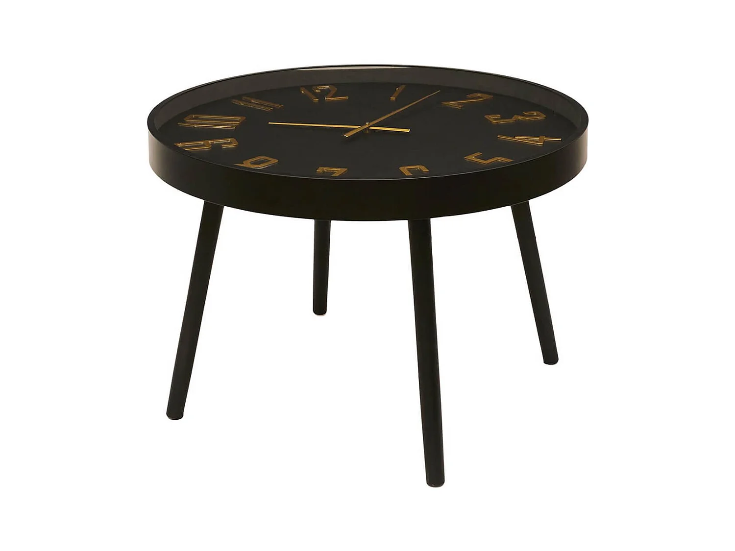 ORLAR - Table d'Appoint Horloge Silencieuse Ø70cm Noir et Or