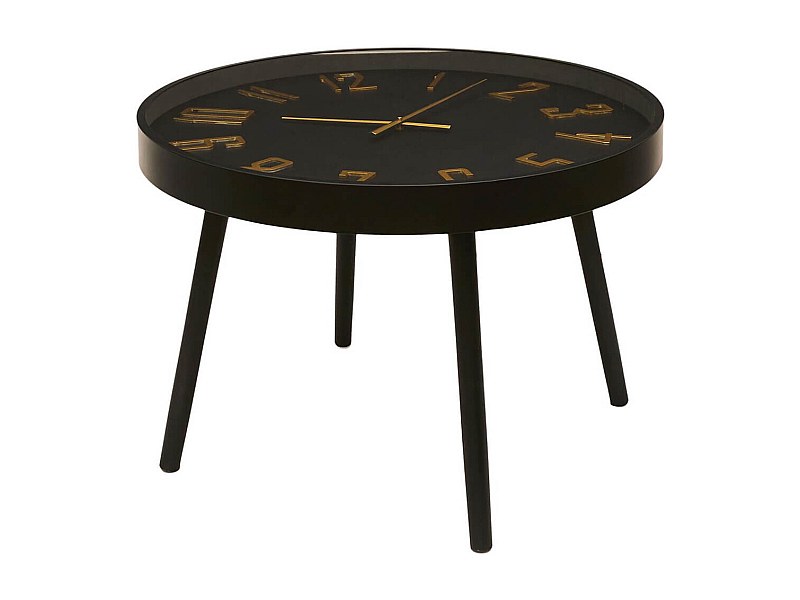 ORLAR - Table d'Appoint Horloge Silencieuse Ø70cm Noir et Or