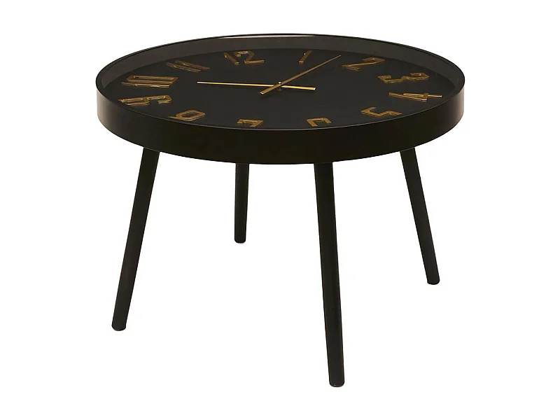 ORLAR - Table d'Appoint Horloge Silencieuse Ø70cm Noir et Or