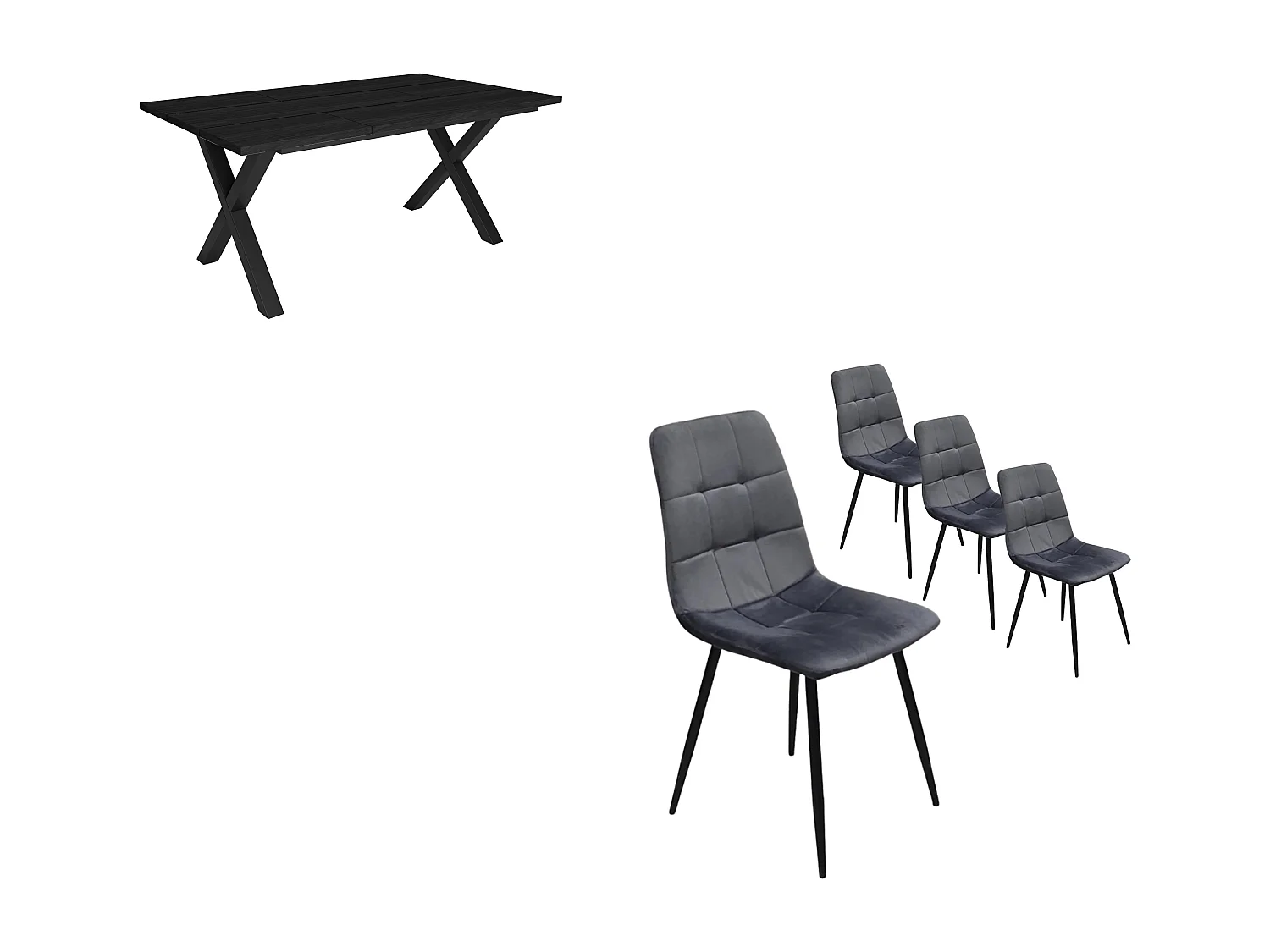 Ensemble Meubles, Table à manger, 167x90x75cm, Noir, Style industriel, Table à manger, Lot de 4 chaises de salle à manger, Chaise tapissée