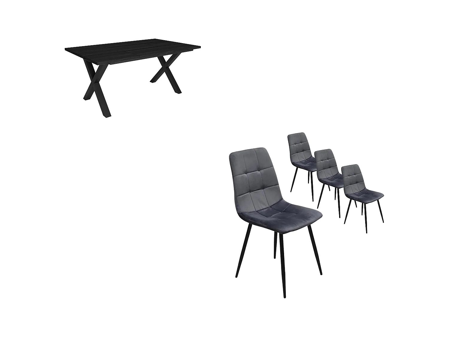 Eetkamermeubels, Tafel, 167x90x75cm, Zwart, Industriële stijl, Tafel, Set van 4 Eetkamerstoelen, Gestoffeerde Stoel