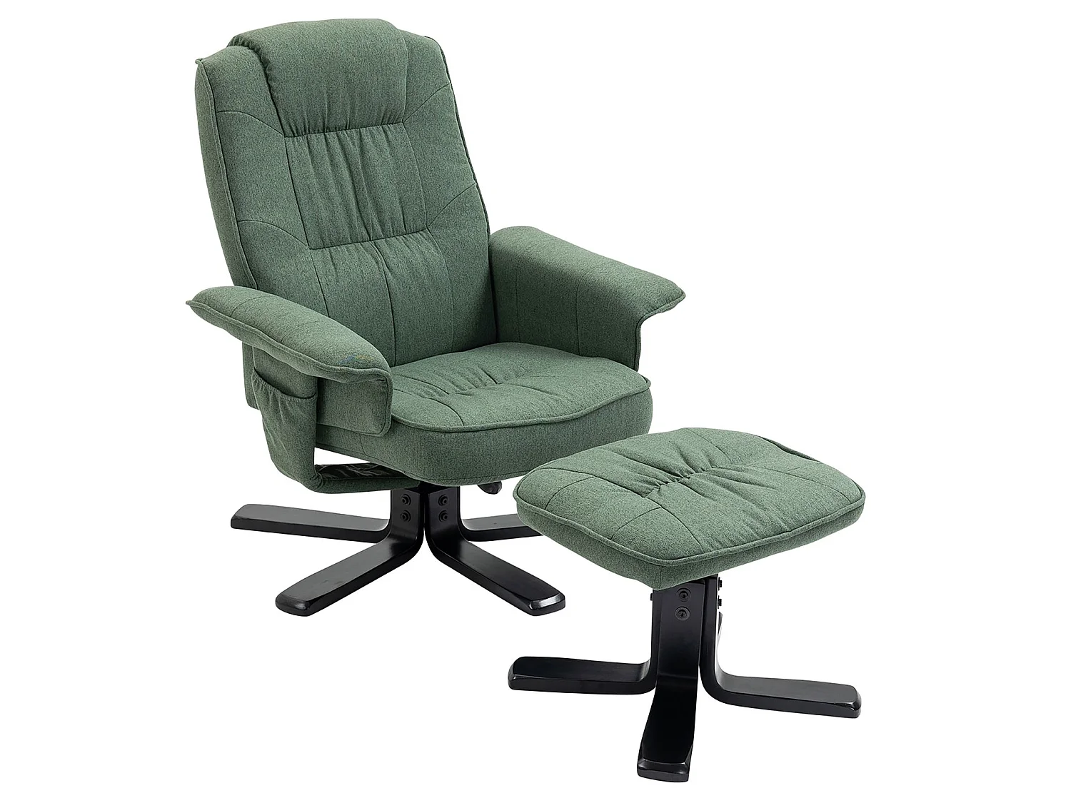Fauteuil de relaxation CHARLY repose-pieds siège pivotant dossier inclinable assise rembourrée relax, en tissu vert et pieds noirs