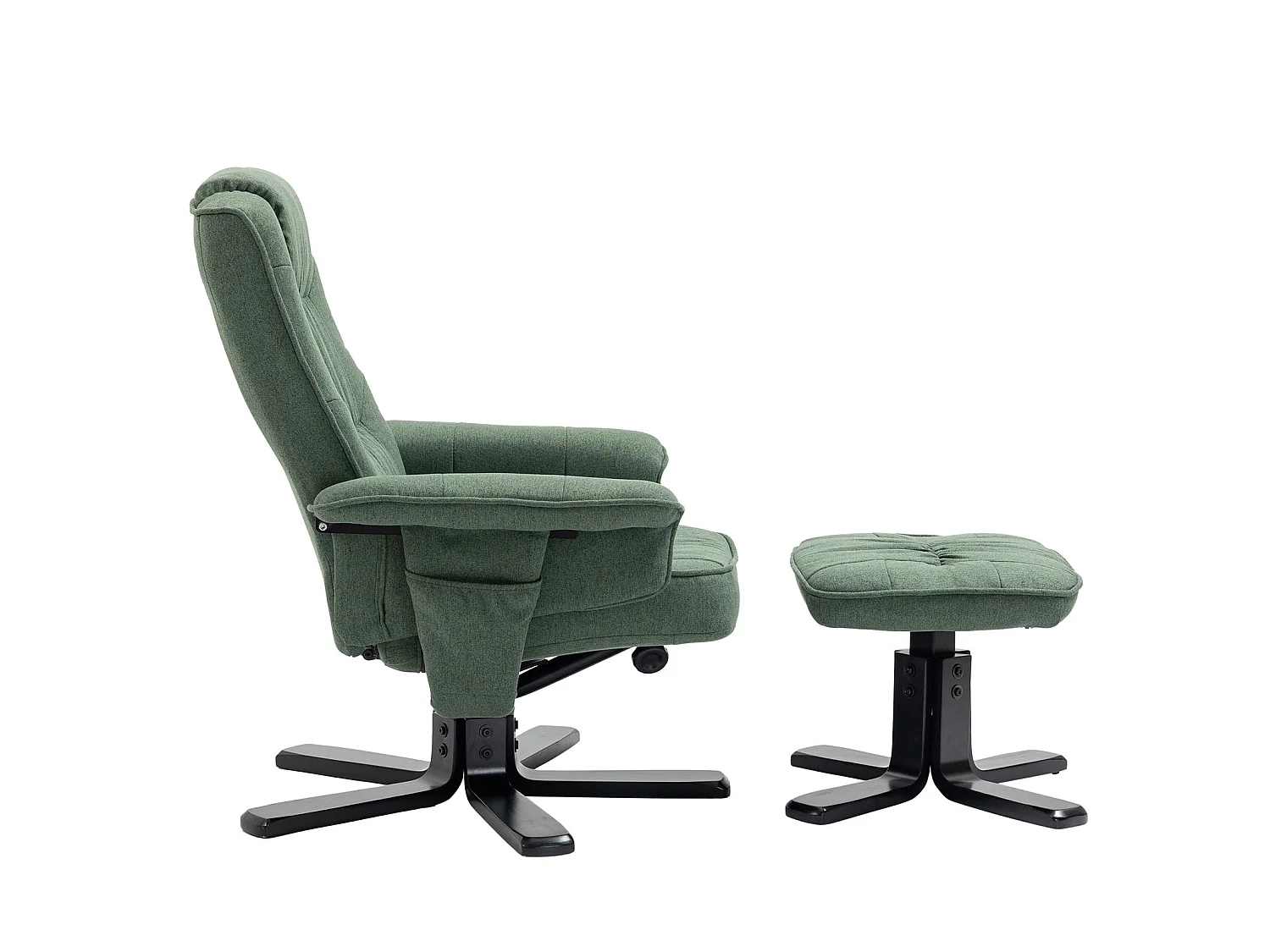 Fauteuil de relaxation CHARLY repose-pieds siège pivotant dossier inclinable assise rembourrée relax, en tissu vert et pieds noirs