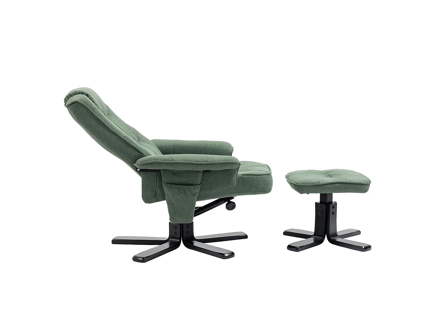 Fauteuil de relaxation CHARLY repose-pieds siège pivotant dossier inclinable assise rembourrée relax, en tissu vert et pieds noirs
