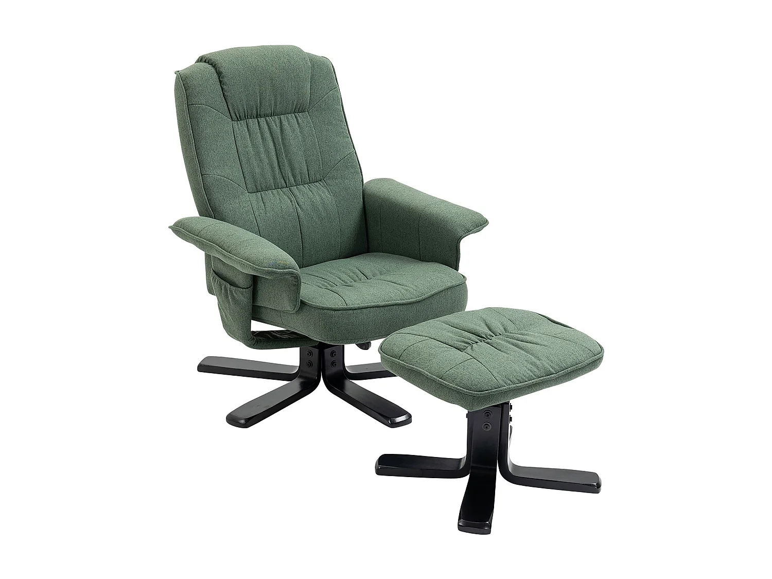 Fauteuil de relaxation CHARLY repose-pieds siège pivotant dossier inclinable assise rembourrée relax, en tissu vert et pieds noirs