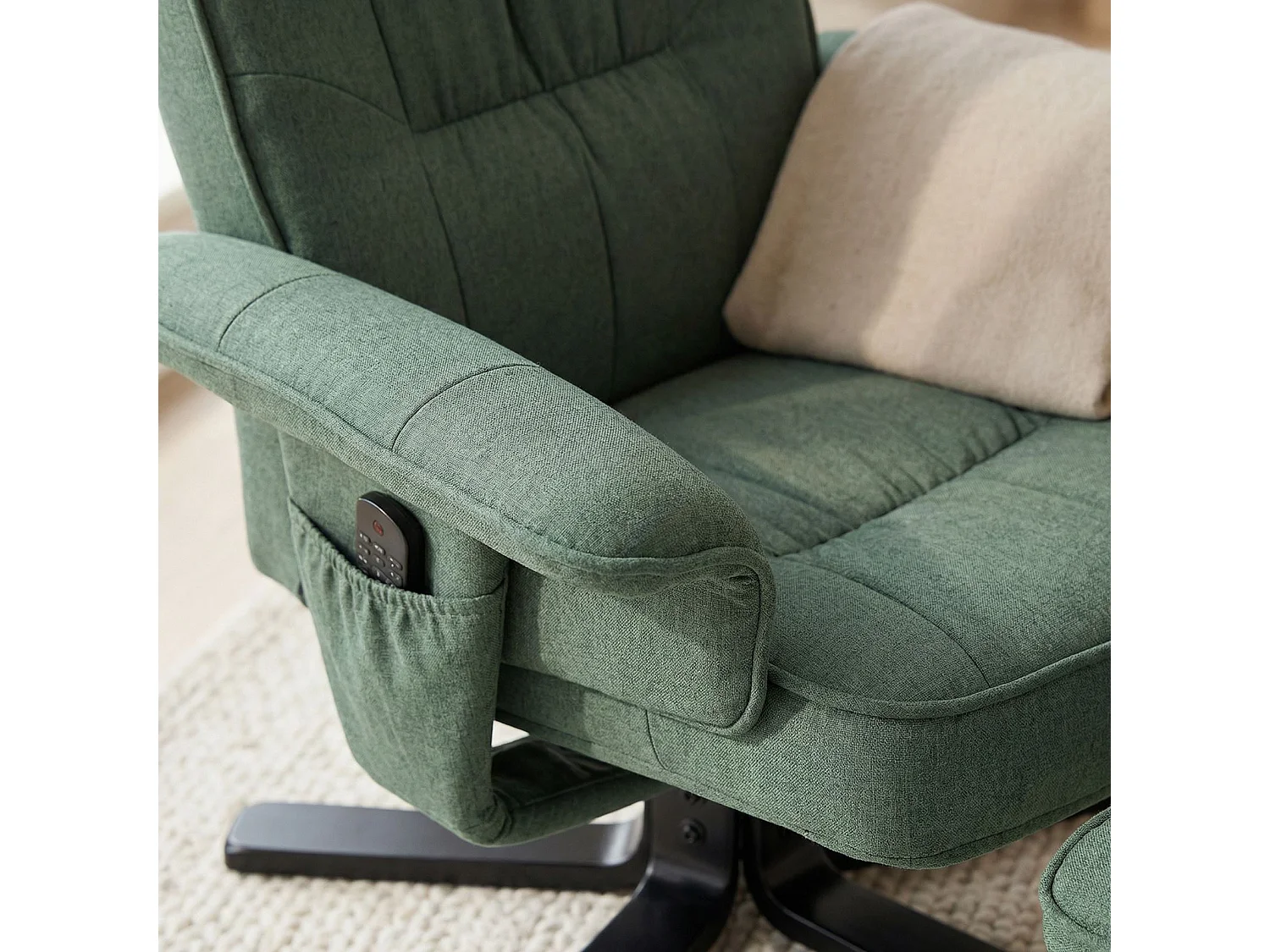 Fauteuil de relaxation CHARLY repose-pieds siège pivotant dossier inclinable assise rembourrée relax, en tissu vert et pieds noirs