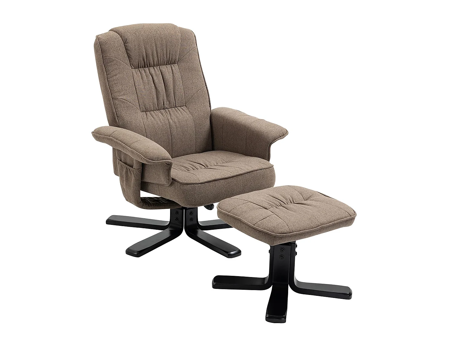 Fauteuil de relaxation CHARLY repose-pieds siège pivotant dossier inclinable assise rembourrée relax, en tissu brun et pieds noirs