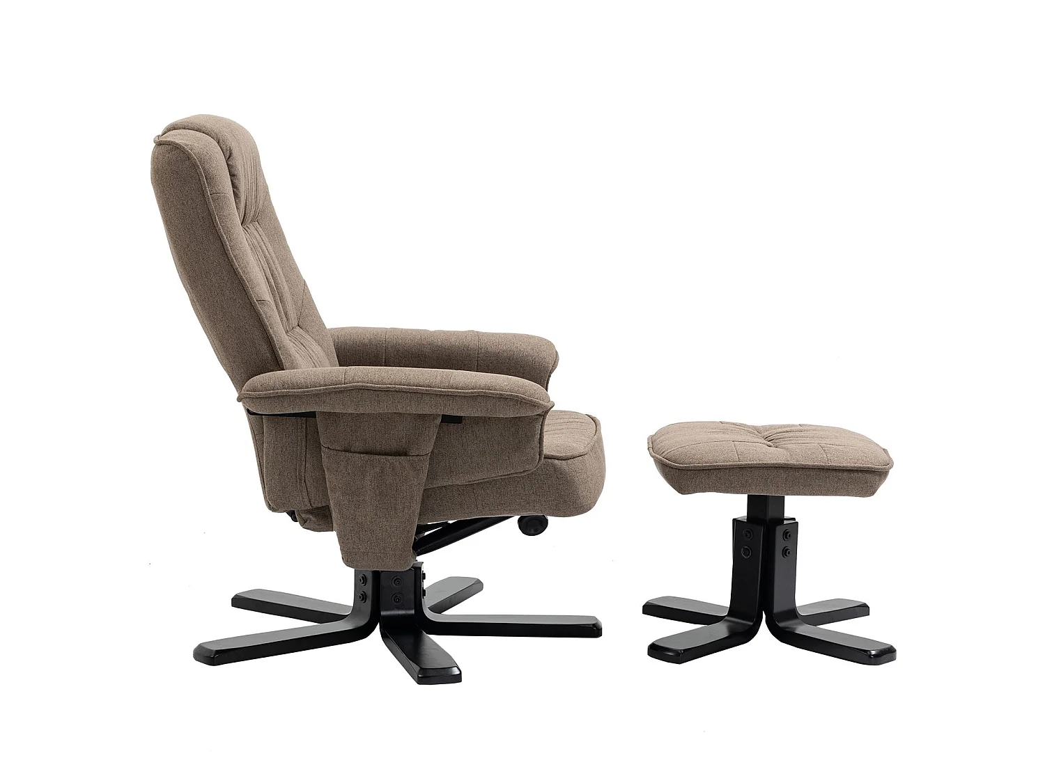 Fauteuil de relaxation CHARLY repose-pieds siège pivotant dossier inclinable assise rembourrée relax, en tissu brun et pieds noirs