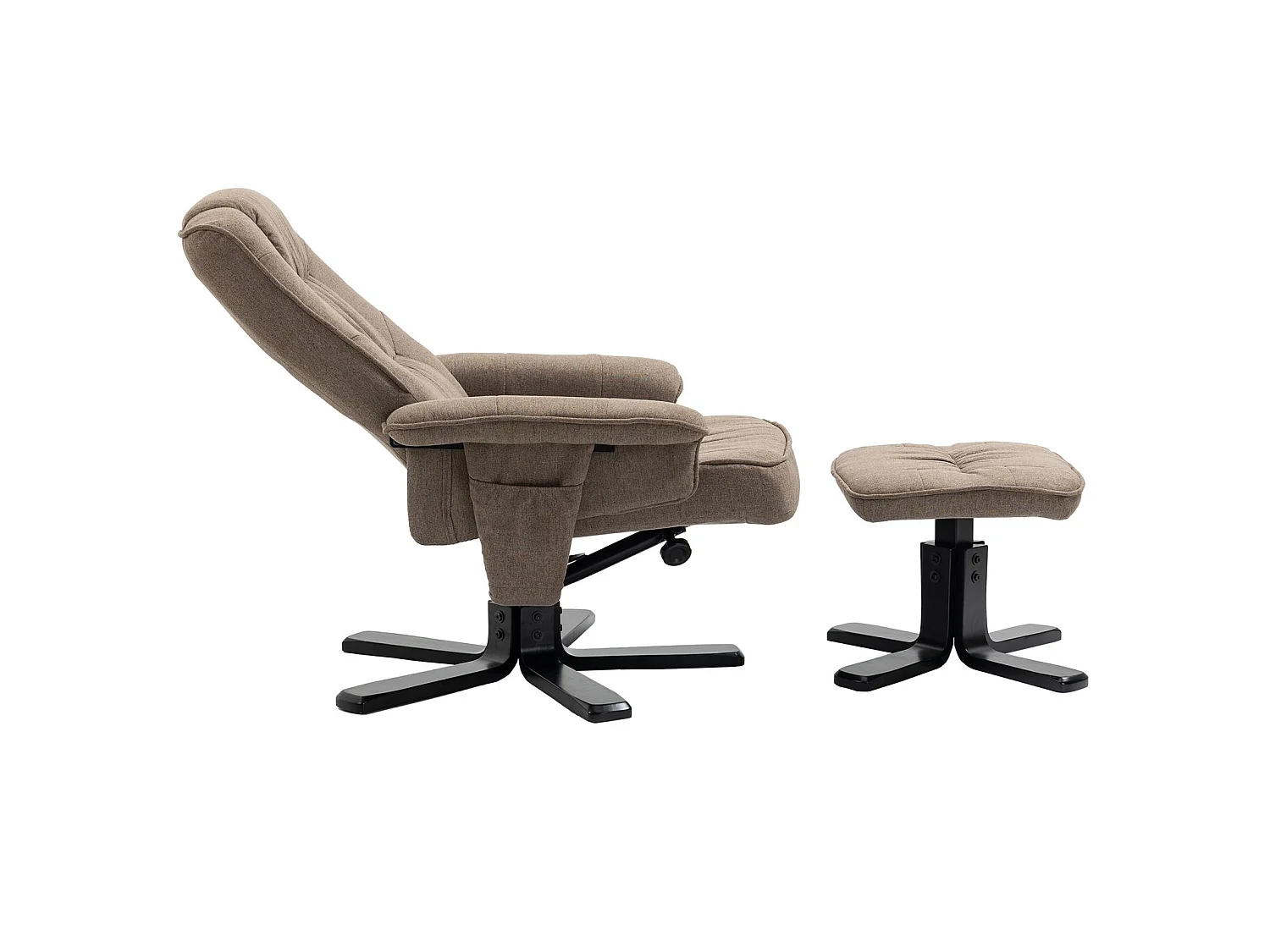 Fauteuil de relaxation CHARLY repose-pieds siège pivotant dossier inclinable assise rembourrée relax, en tissu brun et pieds noirs