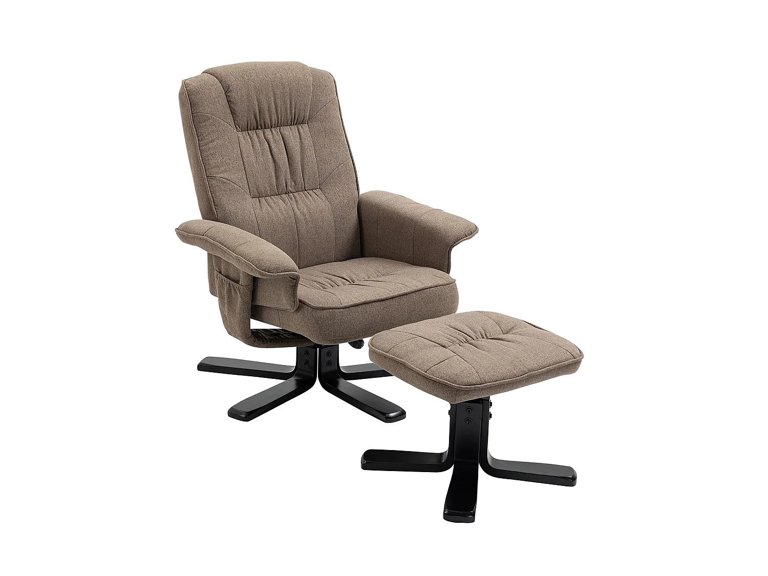 Fauteuil de relaxation CHARLY repose-pieds siège pivotant dossier inclinable assise rembourrée relax, en tissu brun et pieds noirs