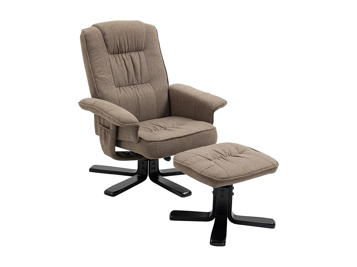 Fauteuil de relaxation CHARLY repose-pieds siège pivotant dossier inclinable assise rembourrée relax, en tissu brun et pieds noirs