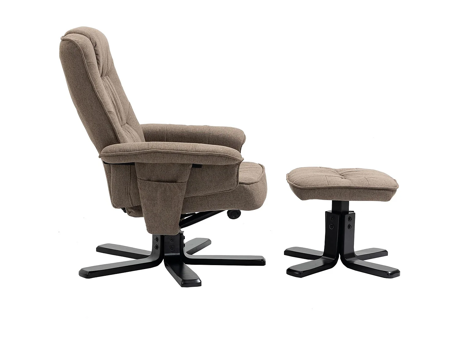 Fauteuil de relaxation CHARLY repose-pieds siège pivotant dossier inclinable assise rembourrée relax, en tissu brun et pieds noirs