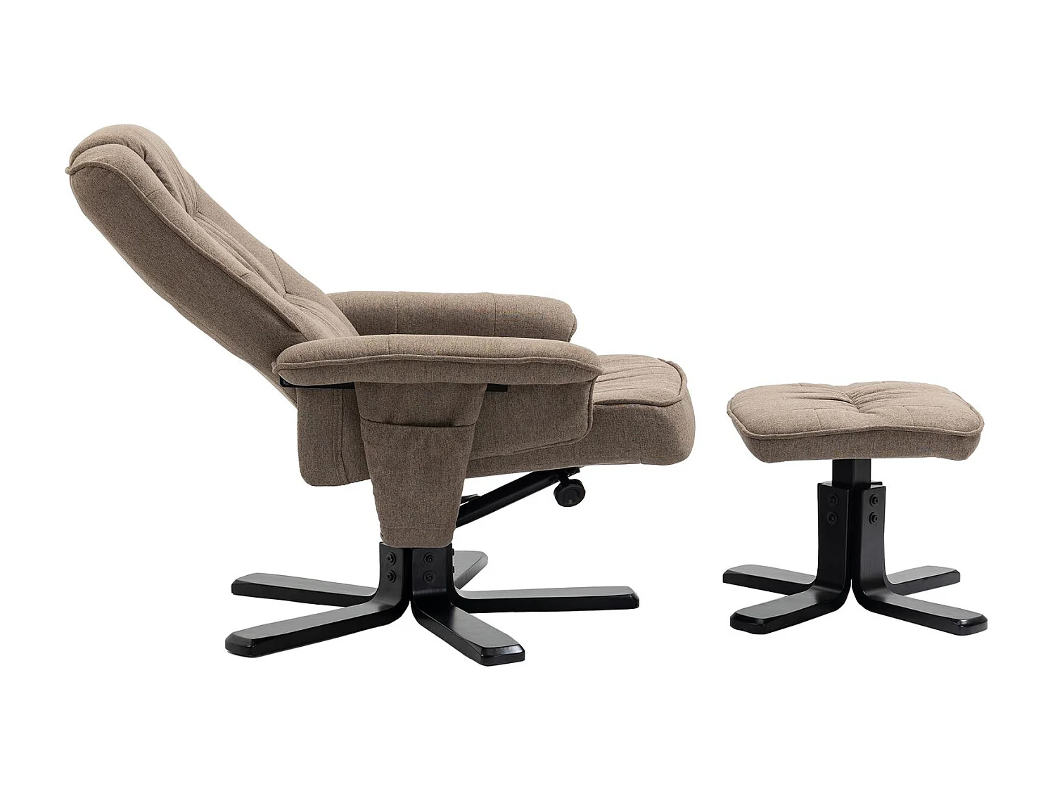 Fauteuil de relaxation CHARLY repose-pieds siège pivotant dossier inclinable assise rembourrée relax, en tissu brun et pieds noirs