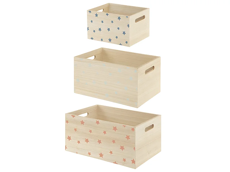Lot de 3 Cagettes Enfant "Étoile" 36cm Beige
