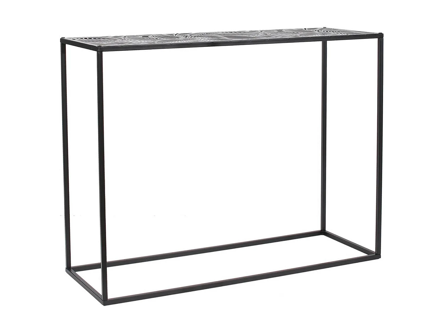 VANIA - Console en Métal Noir Plateau Motifs Feuilles