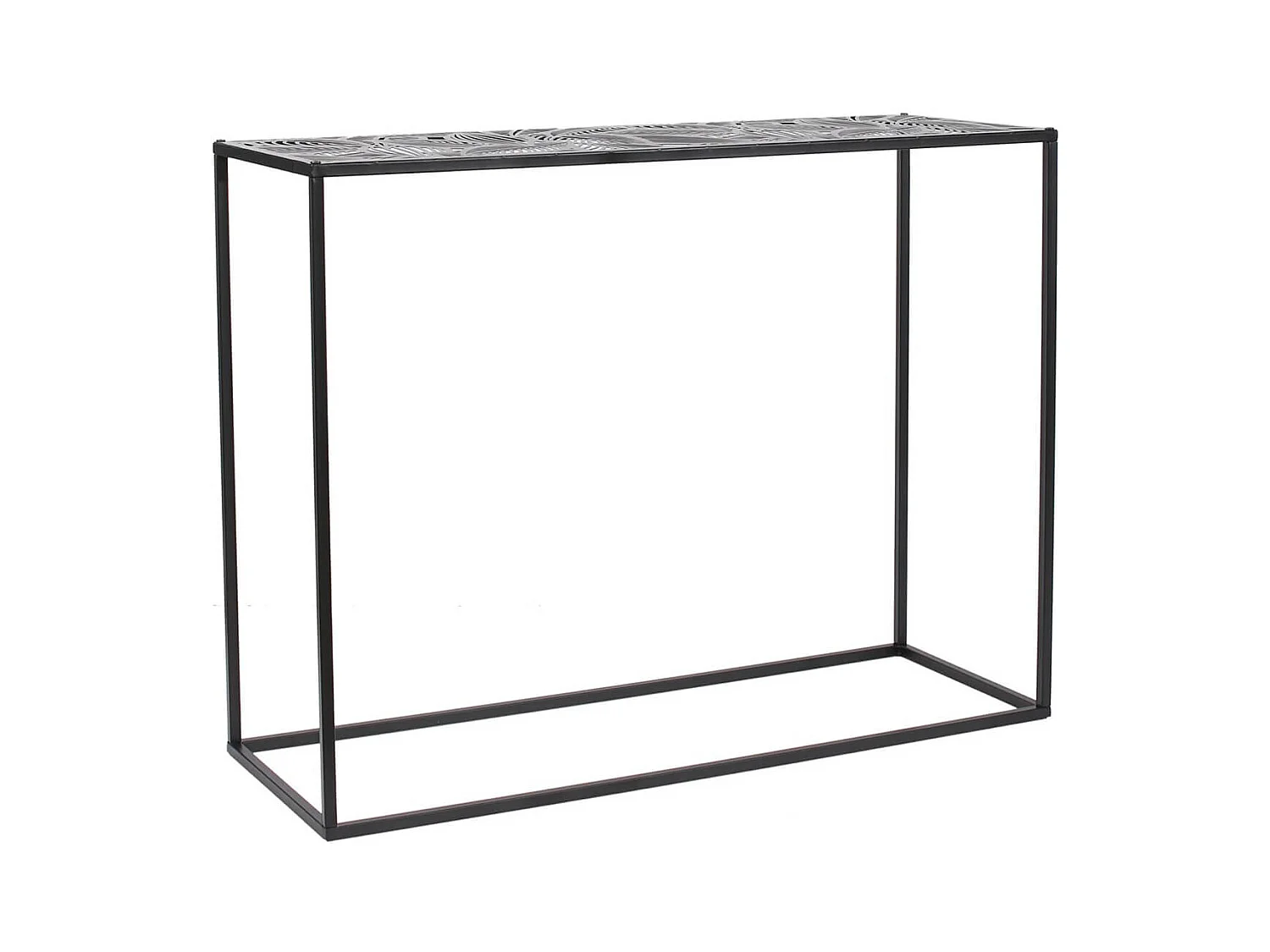 VANIA - Console en Métal Noir Plateau Motifs Feuilles