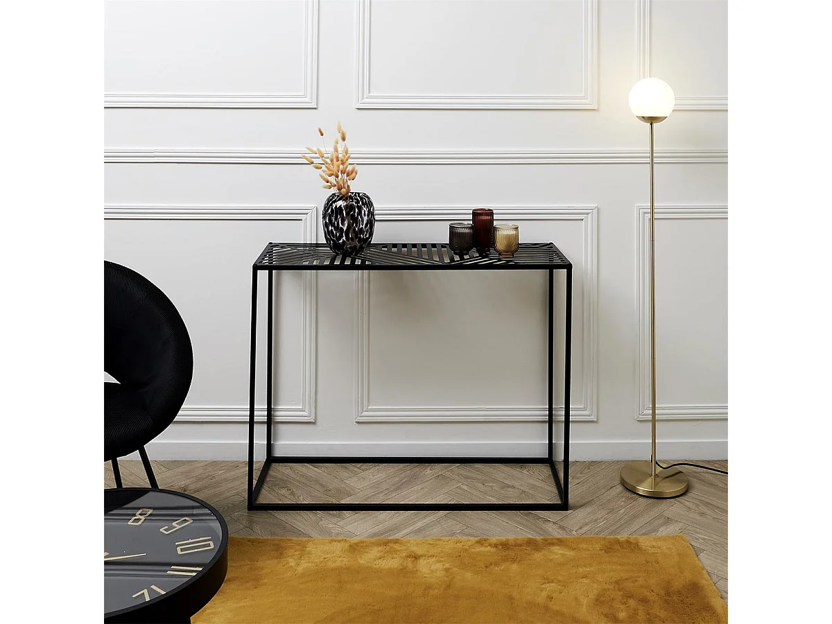 VANIA - Console en Métal Noir Plateau Motifs Géométriques