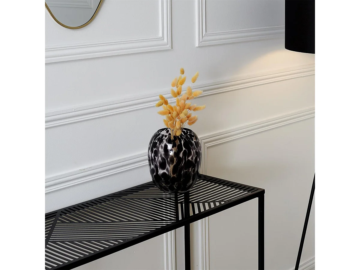 VANIA - Console en Métal Noir Plateau Motifs Géométriques