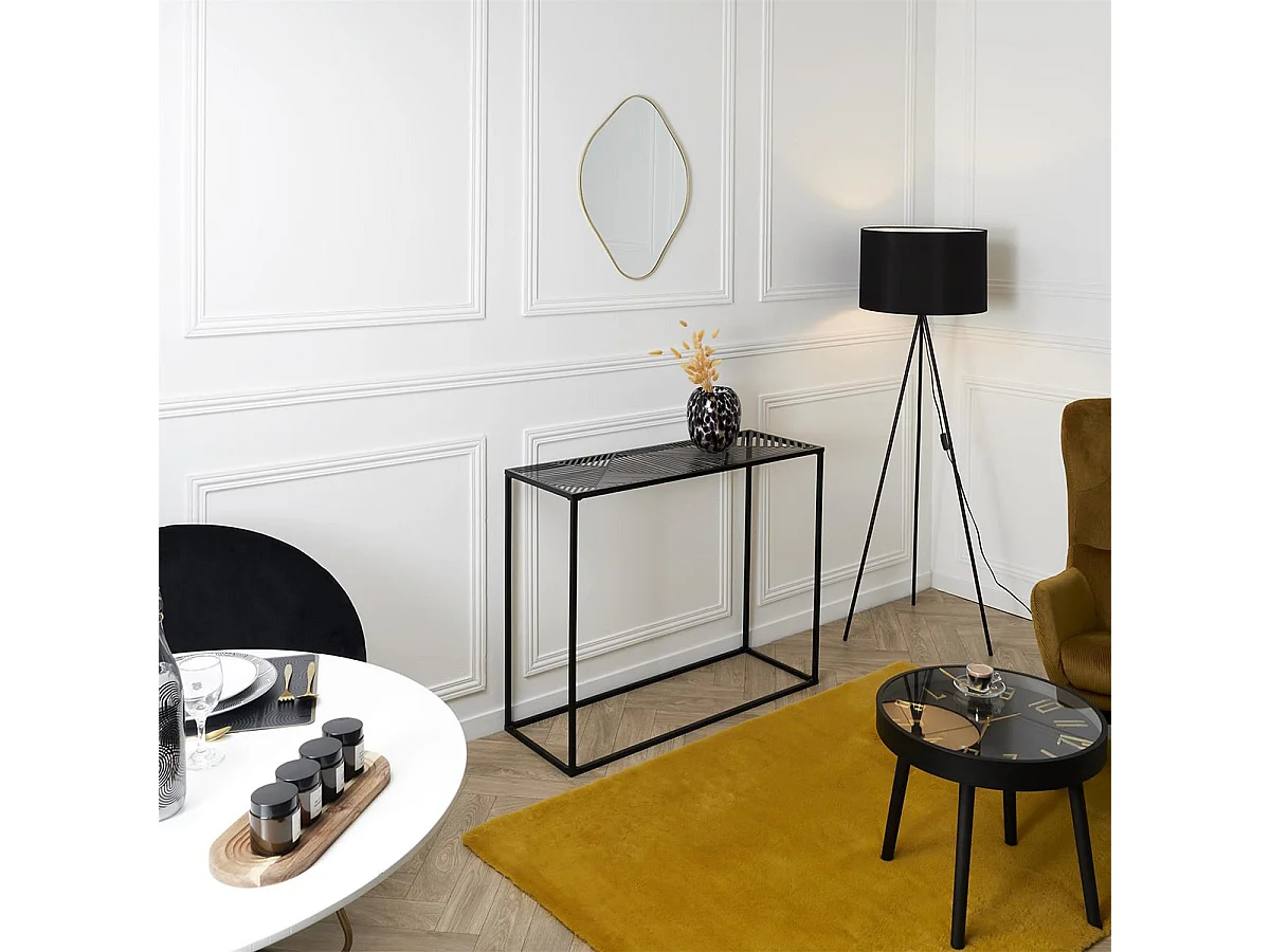 VANIA - Console en Métal Noir Plateau Motifs Géométriques