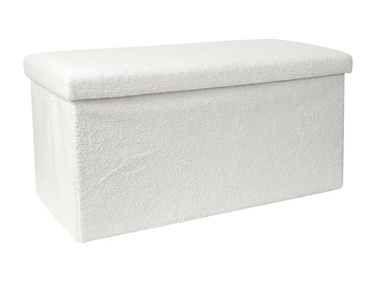 FLOKI - Coffre Banc Pliable Blanc Tissu Bouclettes