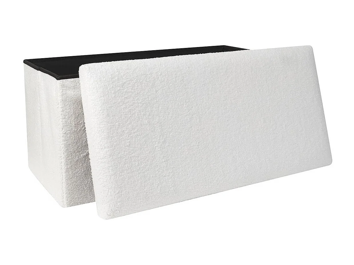 FLOKI - Coffre Banc Pliable Blanc Tissu Bouclettes