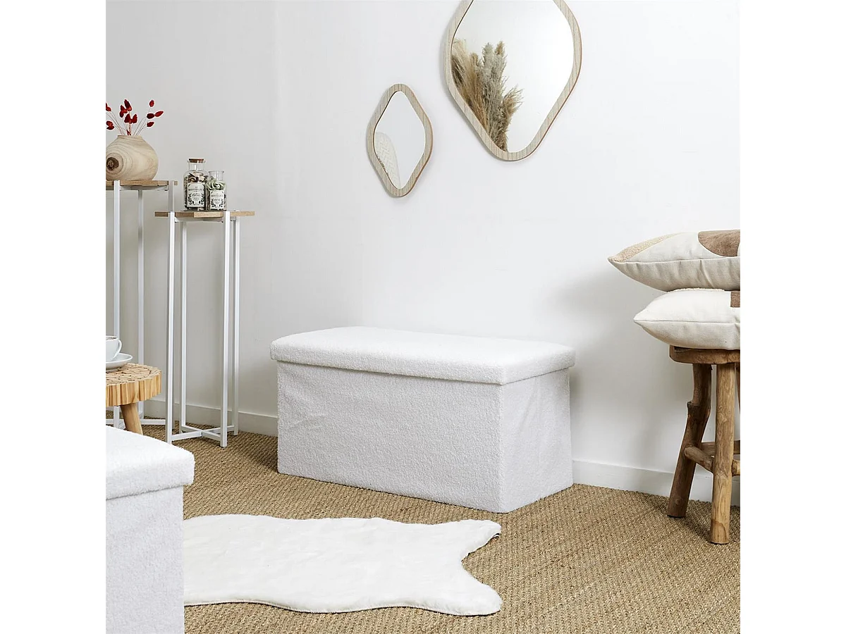 FLOKI - Coffre Banc Pliable Blanc Tissu Bouclettes