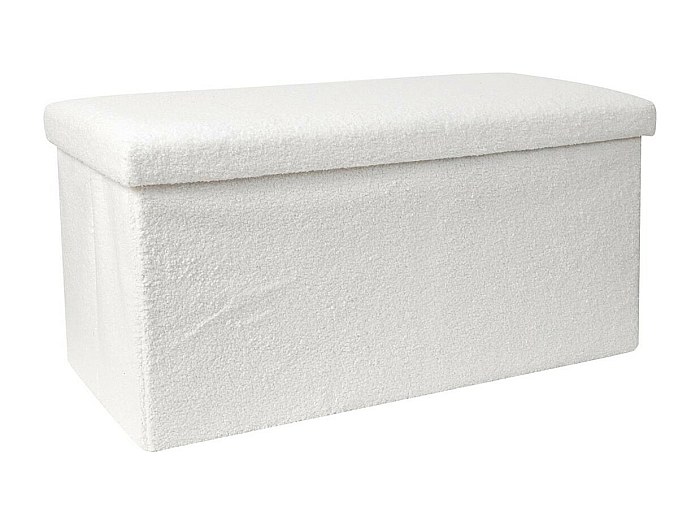 Pouf-coffre Floki 37 Cm - Rembourré, Tissu Bouclette Blanc - Rangement Et Assise, Supporte Jusqu'à 110 Kg - Déco Salon, Chambre