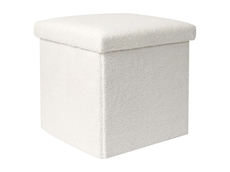 FLOKI - Coffre Pouf Pliable Blanc Tissu Bouclettes