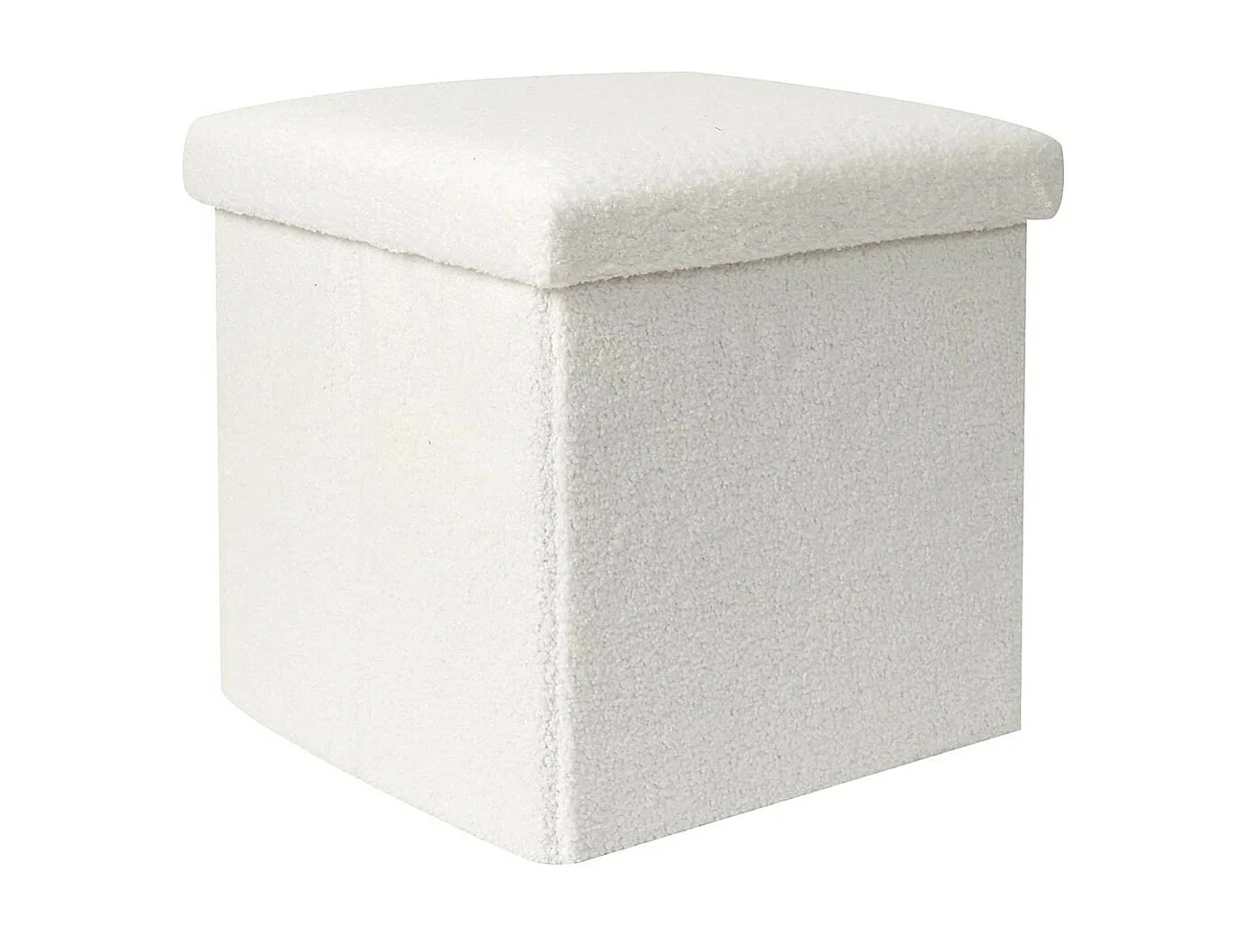 FLOKI - Coffre Pouf Pliable Blanc Tissu Bouclettes