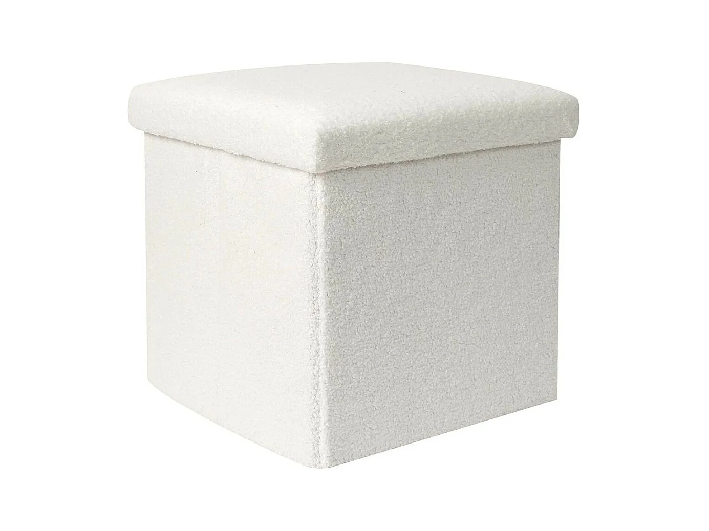 FLOKI - Coffre Pouf Pliable Blanc Tissu Bouclettes