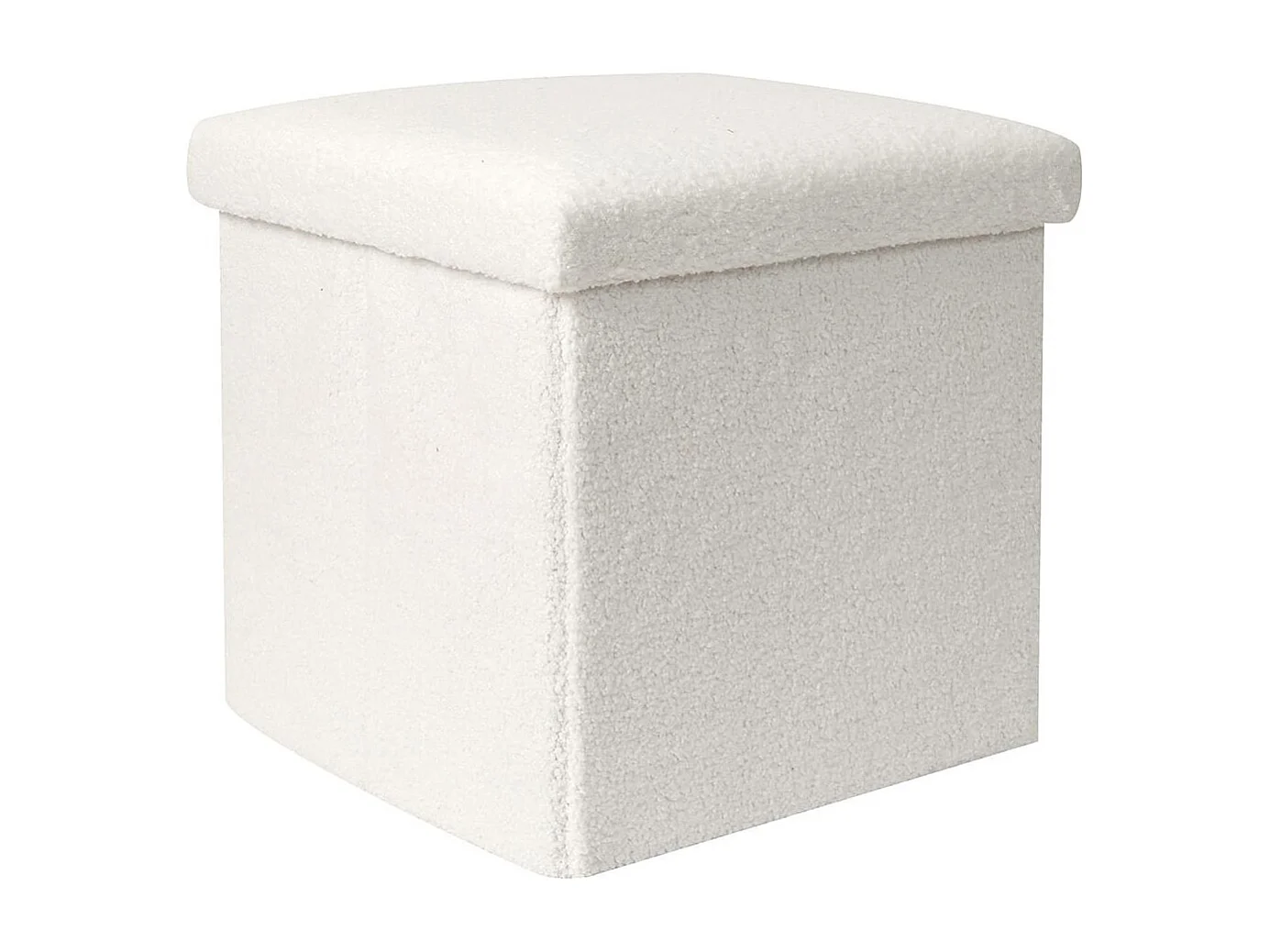 FLOKI - Coffre Pouf Pliable Blanc Tissu Bouclettes