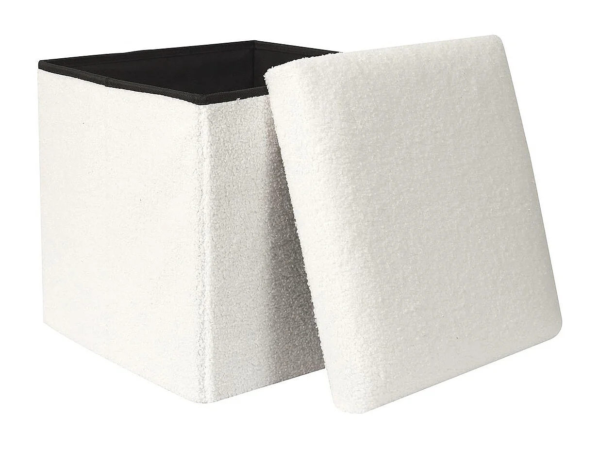 FLOKI - Coffre Pouf Pliable Blanc Tissu Bouclettes