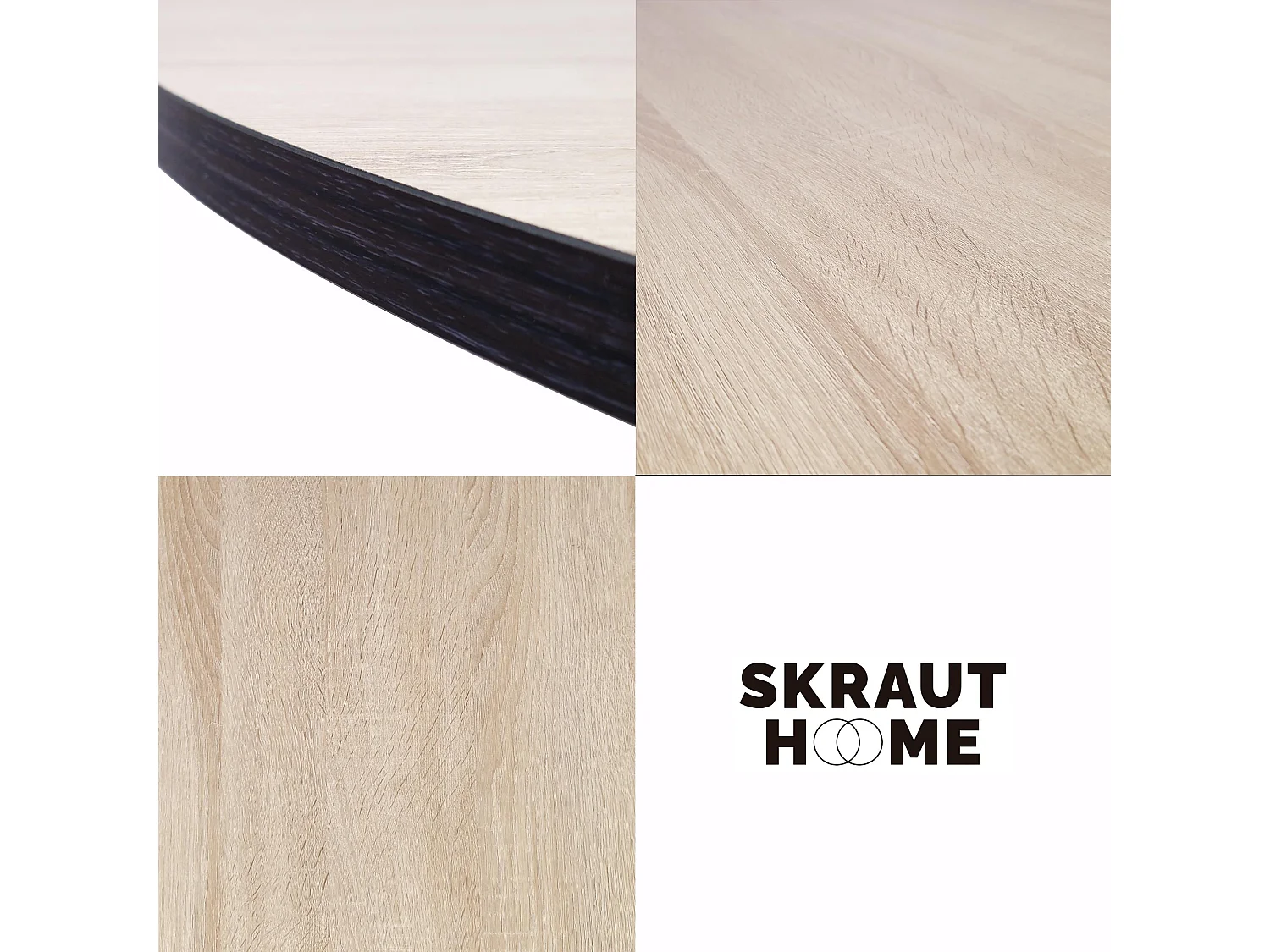 Eetkamermeubels, Set van 4 Eetkamerstoelen, Gestoffeerde Stoel, EetkamerstoelRonde vaste Eettafel, Eik/zwart, zwarte poten