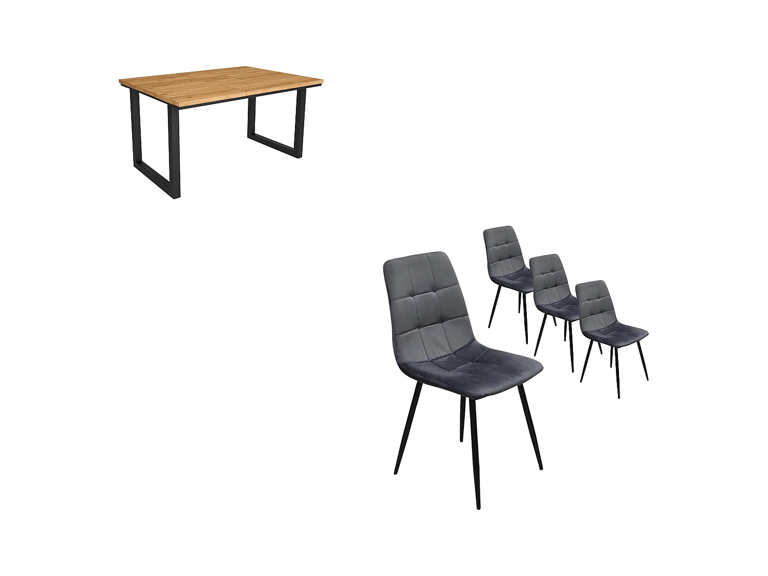 Ensemble Meubles, Table manger, 140x90x75cm, Chêne, Style industriel, Table à manger, Lot de 4 chaises de salle à manger, Chaise tapissée