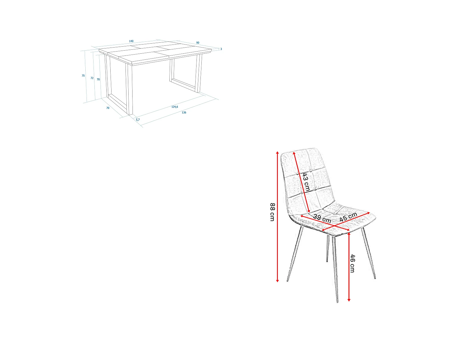 Eetkamermeubels, Tafel, 140x90x75cm, Eik, Industriële stijl, Tafel, Set van 4 Eetkamerstoelen, Gestoffeerde Stoel