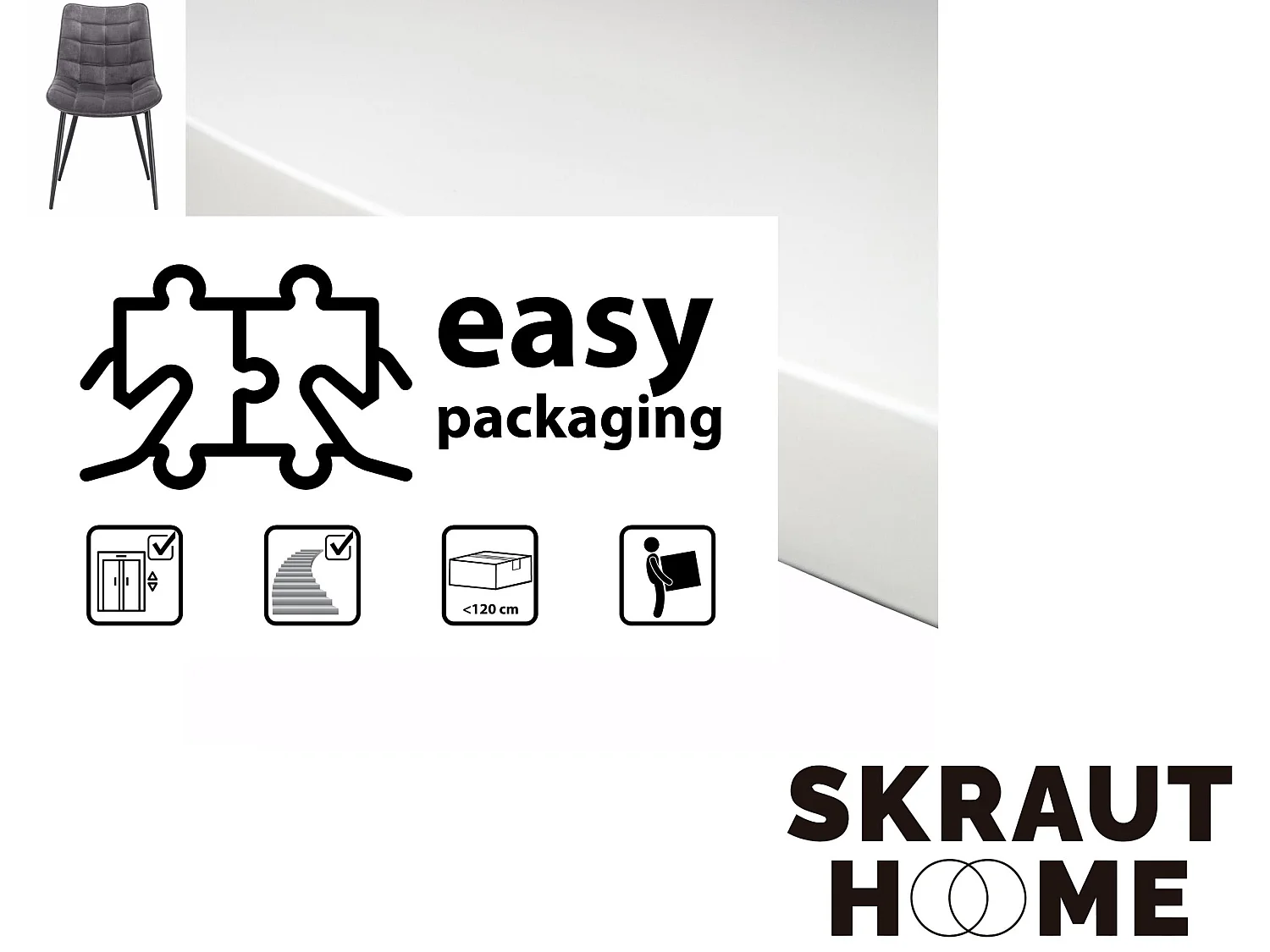 Conjunto Salón, Pack de 4 Sillas tapizadas de Comedor, Mesa Fija redonda, Blanco Mate, Patas negro