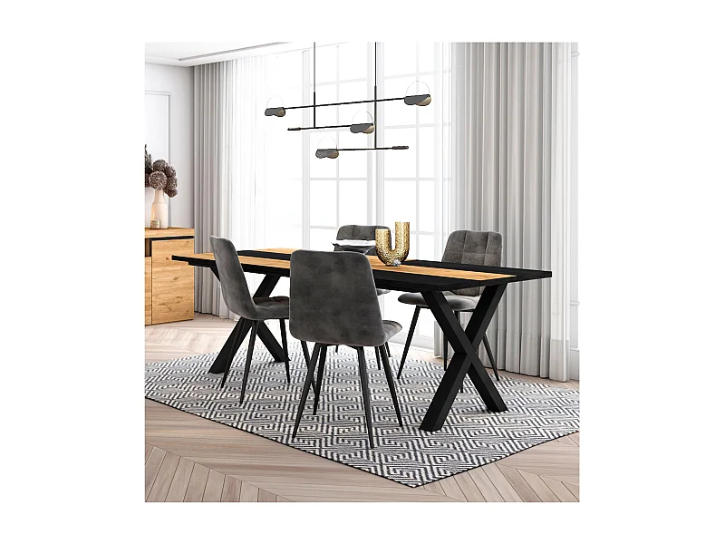 Conjunto móveis, Mesa de sala de jantar, 200, Carvalho e Black, industrial, Mesa Jantar, Conjunto de 4 Cadeiras de Jantar, Cadeira Estofada