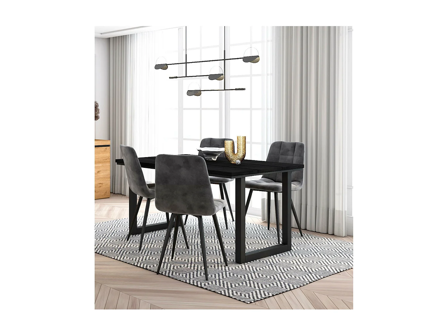 Ensemble Meubles, Table à manger, 140x90x75cm, Noir, Style industriel, Lot de 4 chaises de salle à manger