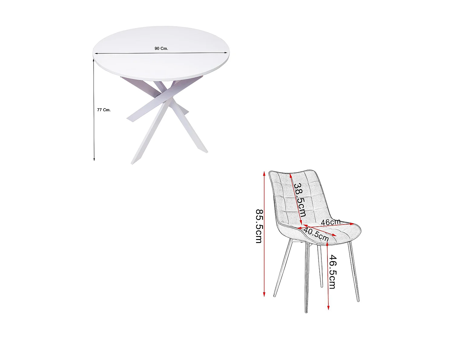 Esszimmermöbel, Packung mit 4 Esszimmerstühlen, Gepolsterter Stuhl, Esszimmerstühle, Esstisch, mattweiß, weiß beine