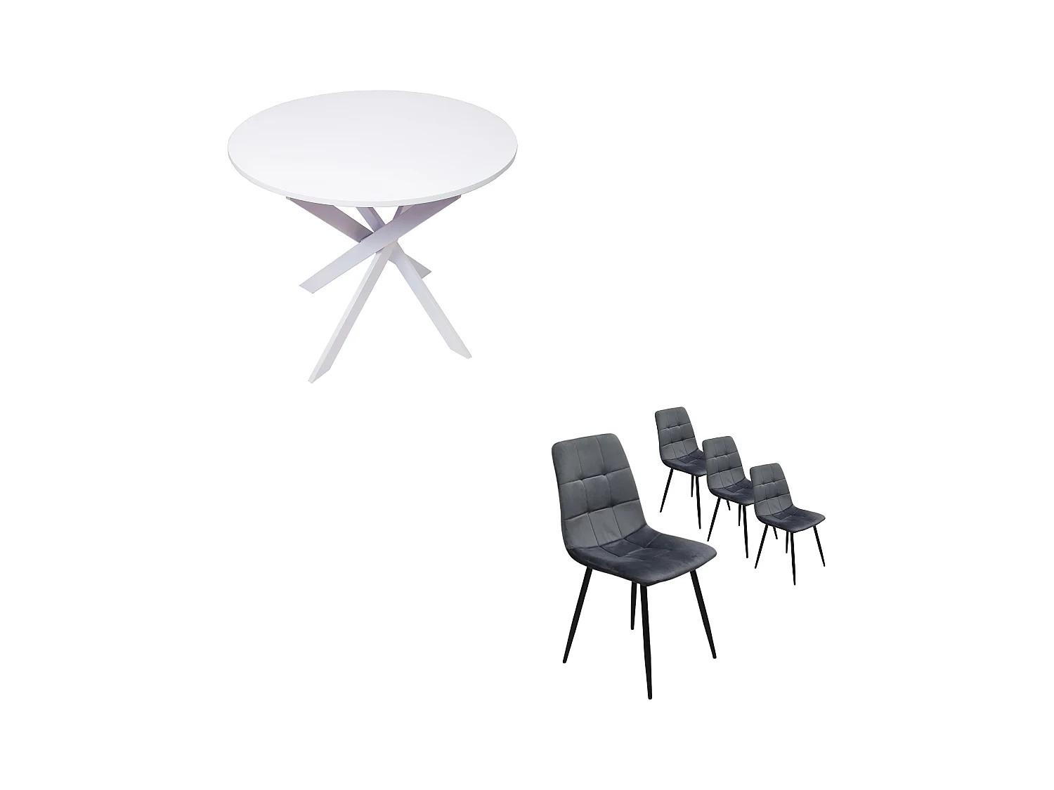 Eetkamermeubels, Set van 4 Eetkamerstoelen, Gestoffeerde Stoel, EetkamerstoelRonde vaste eettafel ZEN, Mat wit, Poten wit